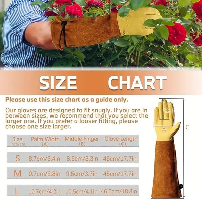 Leather Work Gloves, Reinforced Durable Gardening Gloves,Cowhide Work Gloves,Puncture & Cut Resistant