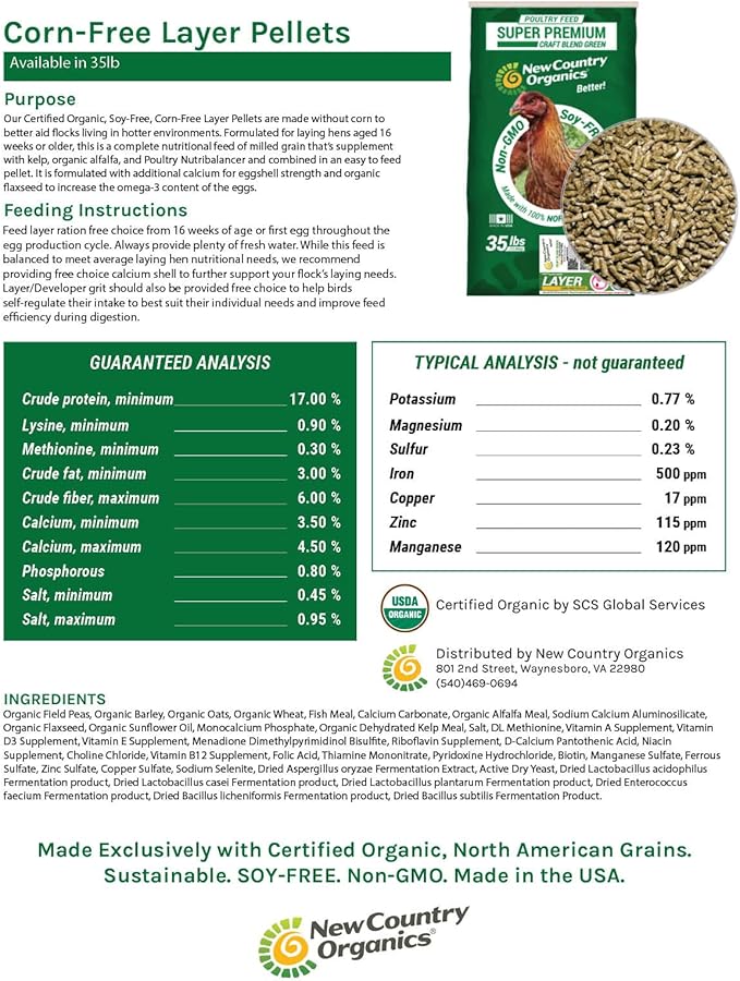 New Country Organics Soy-Free and Corn-Free Layer Pellets, 35 lbs