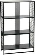 Household Essentials Trellis Open Storage Bookshelf with 6 Cube Compartments Black Oak Wood Grain and Black Metal