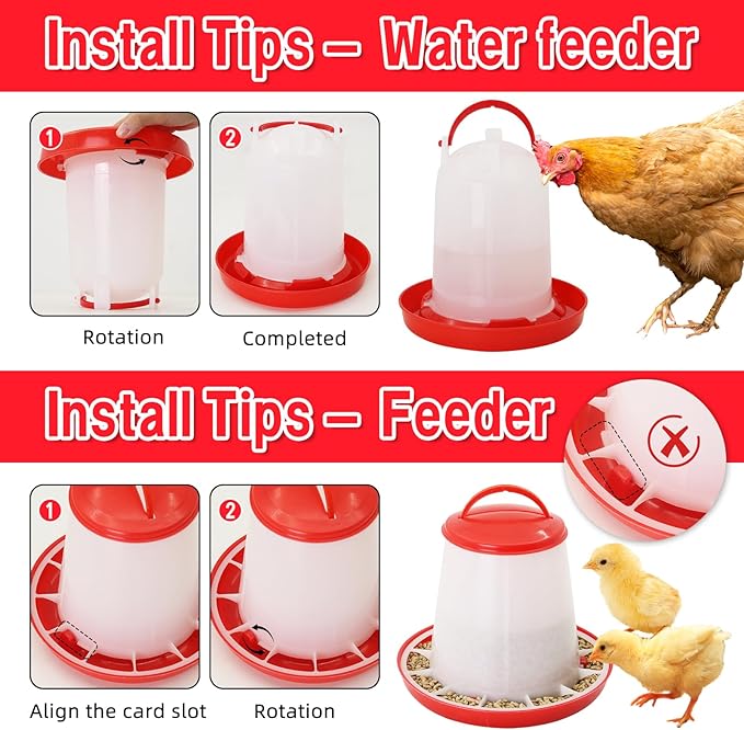 Chicken Feeder and Waterer Kit,Chick 1.5kg Flip Top Feeder and 1.5 L Waterer for Ducks/Quail,Automatic Baby Chick Starter Set for Small Poultry