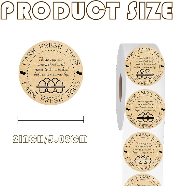 500 Pcs Farm Fresh Eggs Labels Unwashed Fresh Eggs Packaging Stickers Poultry Farmers Quail Egg Producers Stickers for Farmers Market Homestead Fresh Chicken & Quail Egg (Cowhide Paper Unwashed Eggs)