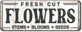 Fresh Cut Flowers Sign, Metal, 6x16 inches, Vintage Farmers Market Art, Flower Shop Wall Decor, Garden Sign