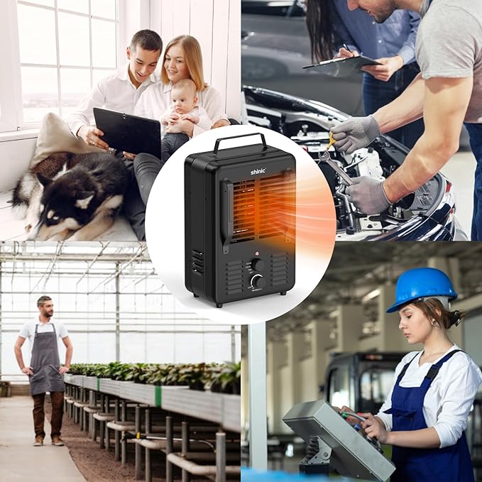 Shinic 1500W Milkhouse Heater, Milkhouse Utility Heater with Adjustable Thermostat, Tip-Over & Overheat Protection, ETL Listed for Garage, Farm, Workshop, Black