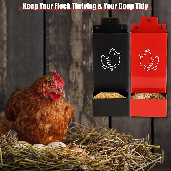 Automatic Chicken Grit Feeder,2 Pack Metal Hanging Chicken and Poultry Feeder,No-Waste Design,Easy to Install and Clean,Ideal for 5-6 Chickens
