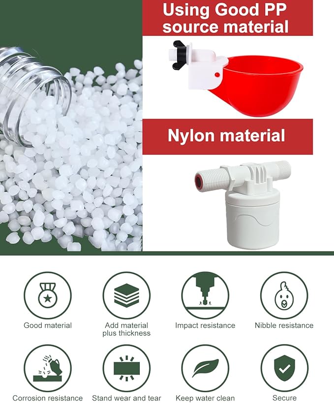 DIY Automatic Chicken Waterer Kit - 4 Chicken Water Cups, Float Valve, Drill Bit, 4 Hose Clamp, Teflon Tape - Universal for Poultry