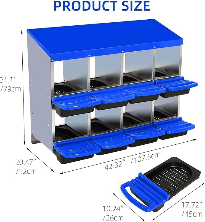 8 Hole Chicken Nesting Boxes - Nesting Boxes Chicken with Roll Away Design & Lid Cover,Easy Egg Collection, Hen Roosting Nest, Durable Poultry Laying Boxes for Hens