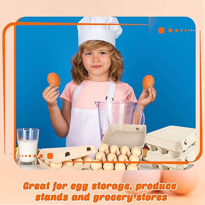 60 Pcs Blank Natural Pulp Egg Cartons Bulk Holds Up to 12 Count Dozen 3 x 4 Style Square Chicken Cardboard Egg Tray Holder for Family Farm Market Chicken Farm Storing