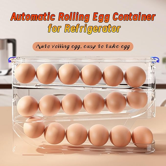 Egg Container for Refrigerator Clear Stackable Egg Holder for Kitchen Storage and Organization (Dark Brown, 3 Tier)