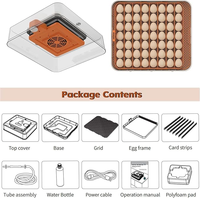 56 Egg Incubator with Automatic Turning & Humidity Control – Digital Poultry Hatcher for Chicken, Duck, and Goose Eggs – Built-in Egg Candler & Auto Water Refill, 360° Clear View