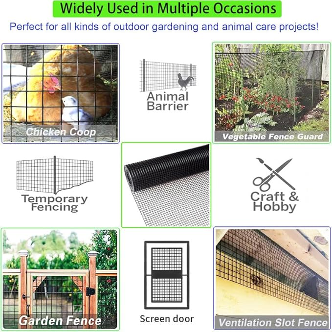 Hardware Cloth 1/2inch Black Vinyl Coated Wire Mesh 36" x 50' Welded Wire Fencing AWG17, PVC Coating Chicken Wire Fence, Welded Wire Mesh Roll for Garden Guard Fence Poultry Cage Net Fencing