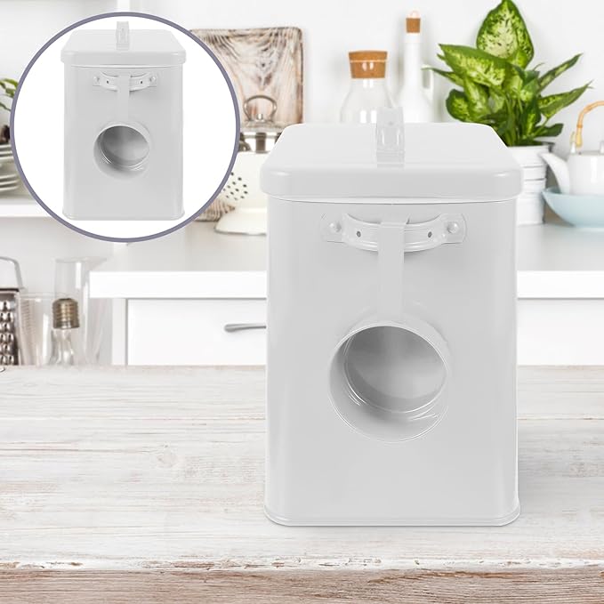 DOITOOL Metal Food Storage Bucket for Kitchen and Pet Food with Lid White Iron Laundry Powder and Grain Container for Pantry Organization