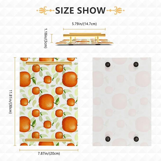 Bathroom Vanity Tray Counter Organizer, Orange Pattern Decorative Tray with Handles Countertop Storage for Bathroom Bedroom Kitchen Home Farmhouse