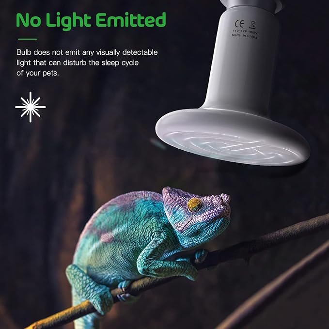 Simple Deluxe 100W Ceramic Heat Emitter Reptile Heat Lamp Bulb No Light Emitting Brooder Coop Heater for Amphibian Pet & Incubating Chicken, White, 2-Pack