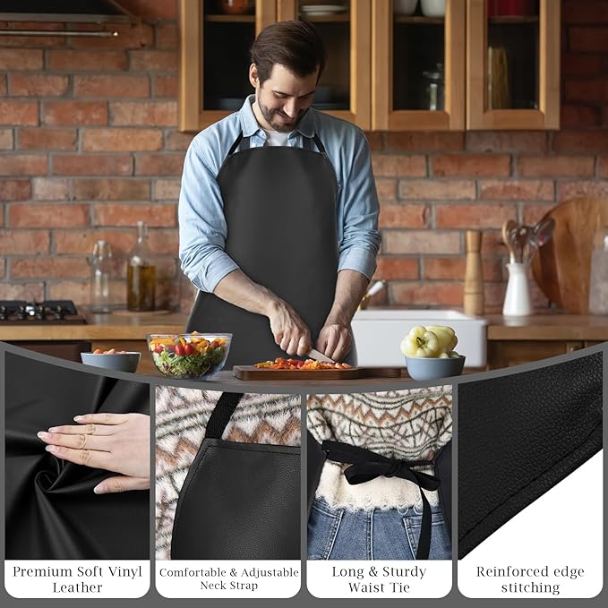 PEASUG Waterproof Butcher Apron, Extra Long Adjustable Lab Apron with Bib for Dishwashing, Cooking, Gardening, Pet Grooming