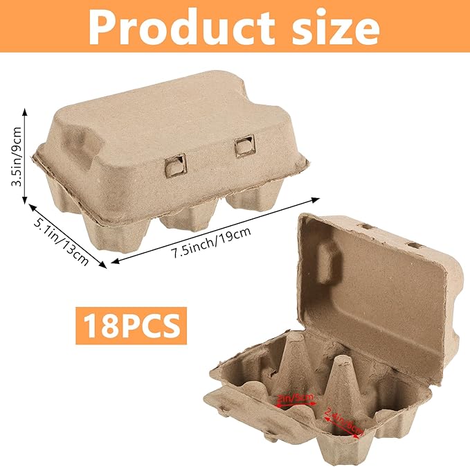 18 Pack Jumbo Duck Egg Cartons Half Dozen Paper Goose Egg Cartons for Normal Size Geese,Blank Natural Pulp Jumbo Eggs Container Holder Reusable for Six Duck Goose Hen Eggs