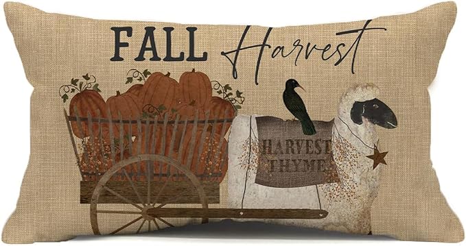 Thanksgiving Day Harvest Throw Pillow Covers 12x20 inch Vintage Farmhouse Sheep and Pumpkin Lumbar Pillow Decor Cushion Case for Home Couch Pillowcase