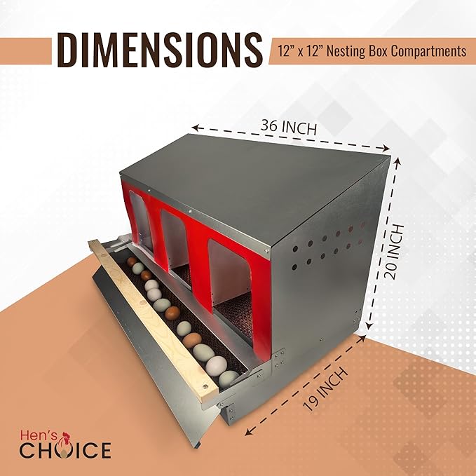 Hen's Choice™ - Roll Out Nest Box for Chickens | Roll Away Nest Box | 3 Compartment 36" | Heavy Duty Galvanized