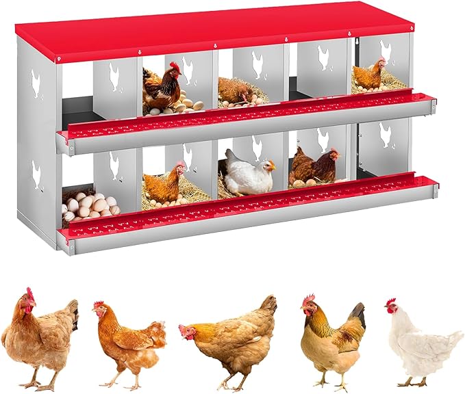 Metal Nesting Boxes for Chickens-10 Compartment Chicken Nesting Box for Laying Eggs, Wall Mountable Roll Away Laying Boxes for Hens and Chicken Coop