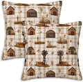 Barn Gingham Farmhouse Throw Pillow Covers 18x18 Inch, Set of 2 | Country Rustic Square Cushion Cases for Couch Sofa Living Room | Neutral Beige Home Decor, Decorative Pillowcases