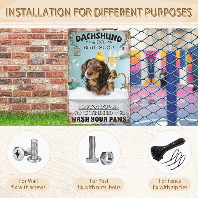 WADORN Funny Dachshund Metal Signs, 8x12 Inch Dachshund Company Bath Soap Always Wash Your Weiner Retro Tin Sign Vintage Wall Decor Art Plaque for Bathroom Toilet Restroom Shower Room Washroom