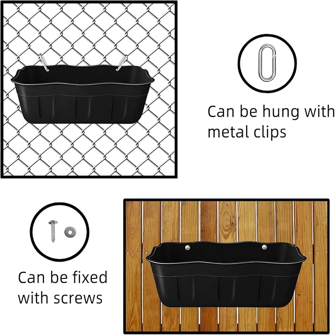 Chicken Feeder Waterer,Hanging Goat Feeders,Feed Trough 3.5 Quart 2 Pack,Hanging Fence Feed Trough for Poultry Livestock,Black