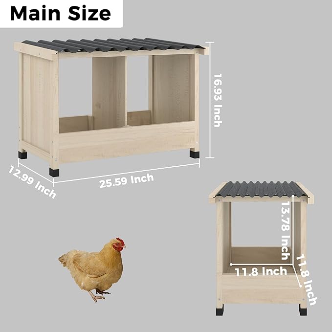 Chicken Nesting Box, 2 Holes Wooden Nesting Box, Hens-Wall Mounted or Floor Use, Chicken Coop Accessorie with PVC Roofing, Preventing Egg Falls, Easy to Assemble, Backyard and Farms