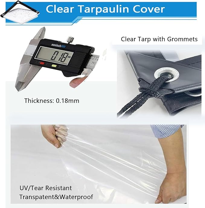 15x30FT Clear tarps, Heavy Duty Waterproof, Vinyl Tarp with Metal Grommets, UV & Tear Resistant, Clear Plastic Tarp for Porch, Outdoor, Patio, Chicken Coop Cover