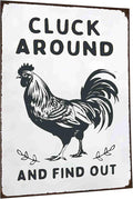 Funny Chicken Looking Around Vintage Metal Tin Sign with "CLUCK AROUND AND FIND OUT" Quote for Home Farmhouse Kitchen Garden Decorative Sign - 8x12 Inch