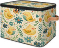 Storage Cubes with Lid Fabric Storage Bins Boxes PU Leather Handles, Farmhouse Chicken Closet Organizer Container Foldable Washable Shelf Cloth Basket, Vintage Farm Chicken
