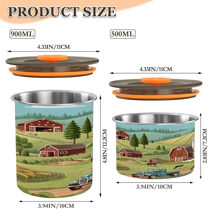Rustic Farm Meadow Coffee Canister 17oz Stainless Steel Airtight Food Storage Container with Lid for Beans/Cereal Preserval