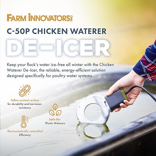 Farm Innovators Chicken Waterer De-Icer for Nipple Drinker Chicken Water Buckets - 150W Water Deicer with Thermostatically Controlled Heating