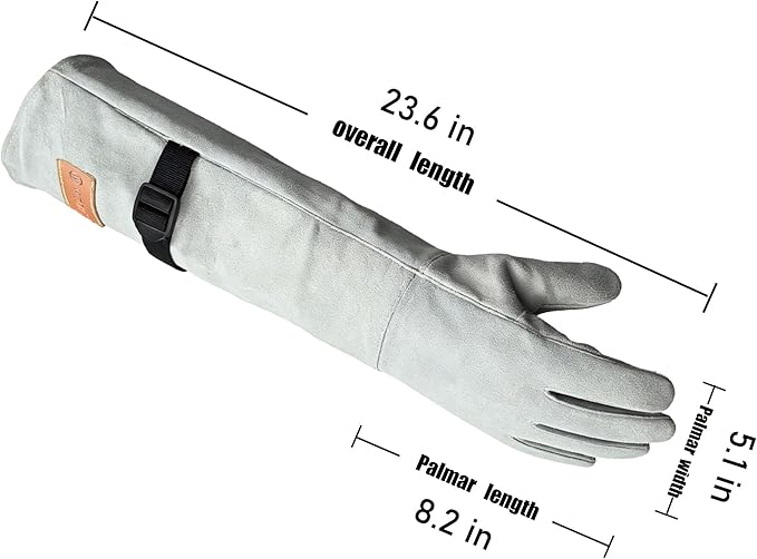 23.6 In Leather Welding Gloves for Animal Handling,Grabbing Reptile, Grooming,Trips to Vet,BBQ,Fireplace.Puncture & Scratch Resistant, Bite Proof for Cat Dog Bird Falcon Livestock Snake M White