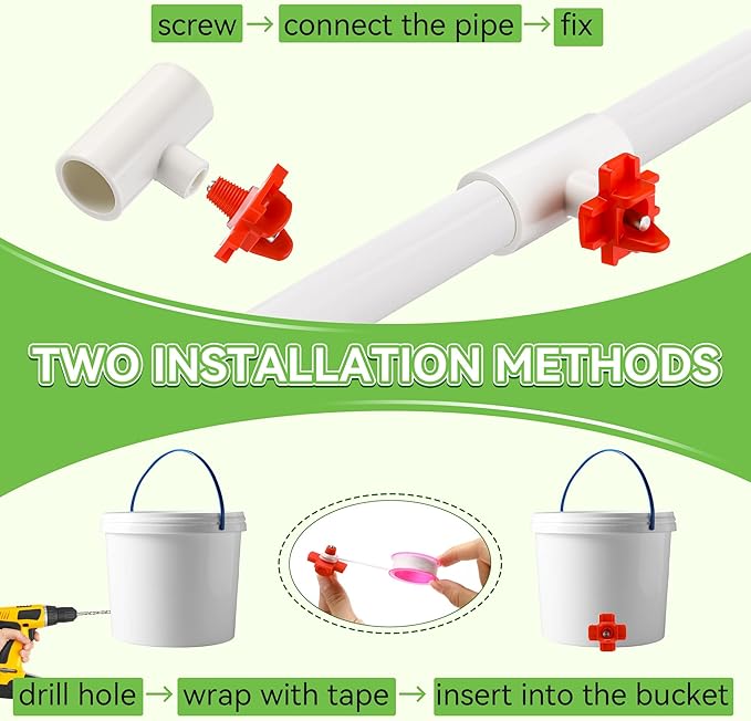 Enhon 12 Pack Chicken Nipples Waterer with 1/2'' PVC Tee Fittings, DIY Auto Chicken Waterering System, Horizontal Side Mount Poultry Water Nipple Waterer Drinker and for Ducks Quail and Other Poultry