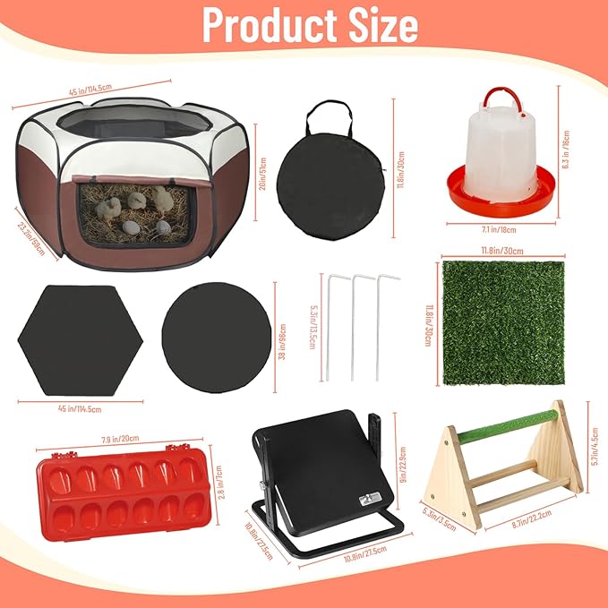 Brooder Box for Chick Starter Kit - 2026 Upgrade Dual Door Chicken Brooder Pen/Playpen/Tent with 10*10 in Brooder Heating Plate,Nesting Pad,Chicks Feeder＆Waterer,Chick Perch Up to 15 Chicks,Duck,Quail