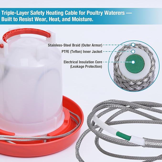 Chicken Water Heated Cord 2 Pack, 39W Chickens Water Heater for Winter, Freeze Proof Chicken Waterer Heater with Long Heating Cord 4FT for Poultry Like Chickens Geese Ducks and Small Animals