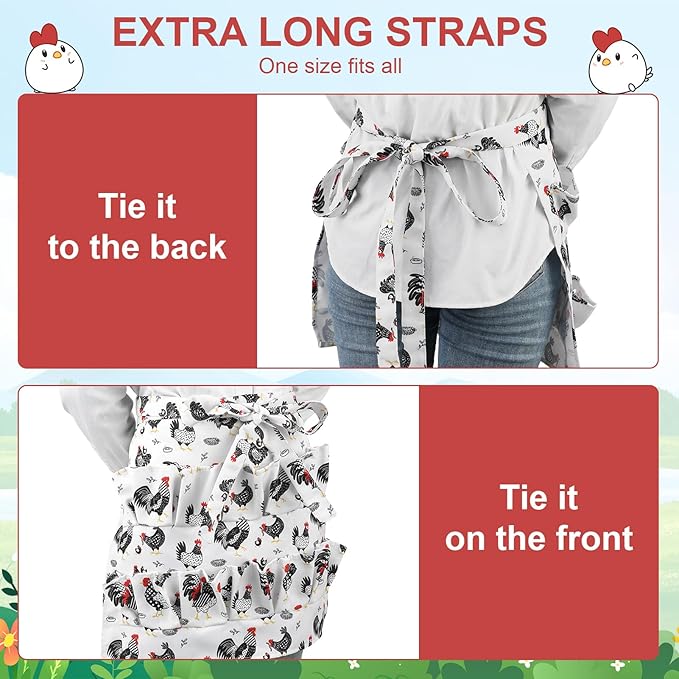 Egg Collecting Apron and Basket, 12 Pouches Chicken Egg Apron with 7 Pouches Basket, Aprons for Fresh Eggs for Chicken, Duck, Goose, Bird, Various Poultry Collection