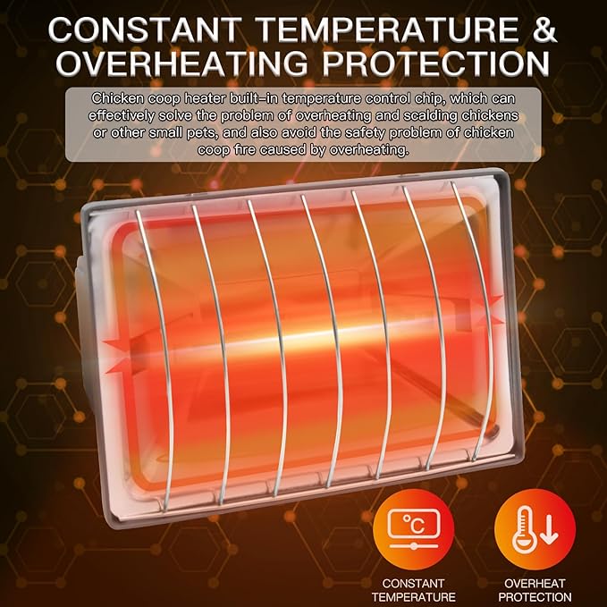 Chicken Coop Heater Lamp 250W Winter Hanging Heat Lamp for Chickens Incubators Temperature Adjustable Chicken Brooder Heating Heaters for Dog Kennel Poultry House