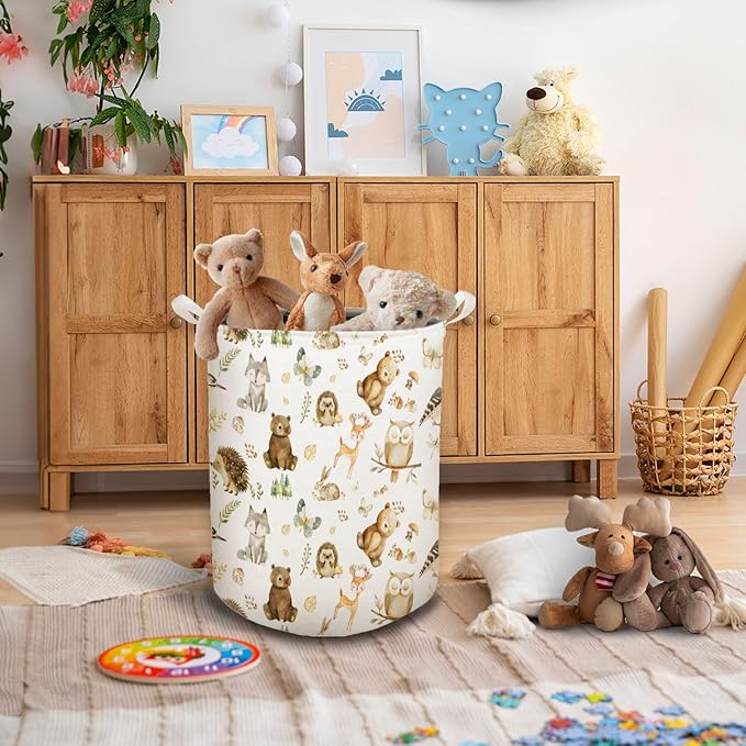Baby Nursery Laundry Basket, Toybox for Boys Girls Room, Forest Animal Laundry Basket Hamper Waterproof Collapsible Clothes Toys Storage Bin Organizer for Kids Room Playroom Bedroom Bathroom