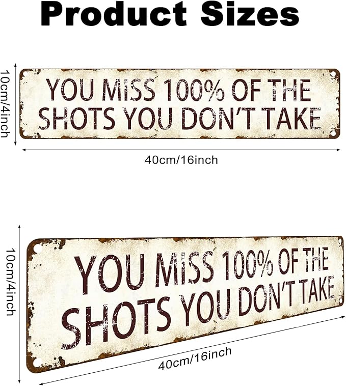 Inspirational Aluminum Sign - You Miss 100% of the Shots You Don't Take - 4x16 Inch Motivational Sports Wall Art, Durable Locker Room Decor for Basketball Courts and Gym Enthusiasts, Coach Gift