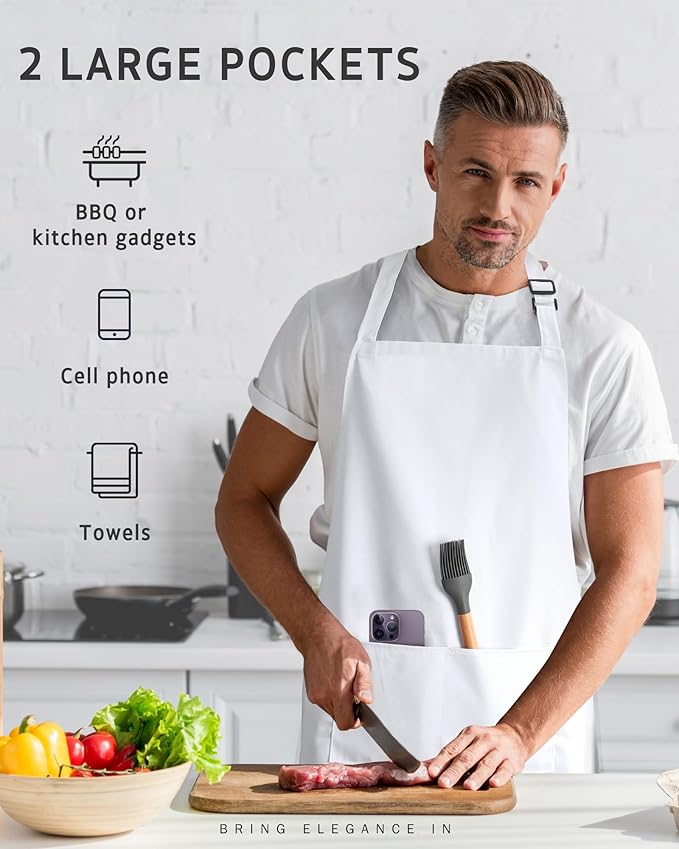 Syntus Adjustable Bib Apron with 2 Pockets Cooking Kitchen Aprons for Women Men Chef