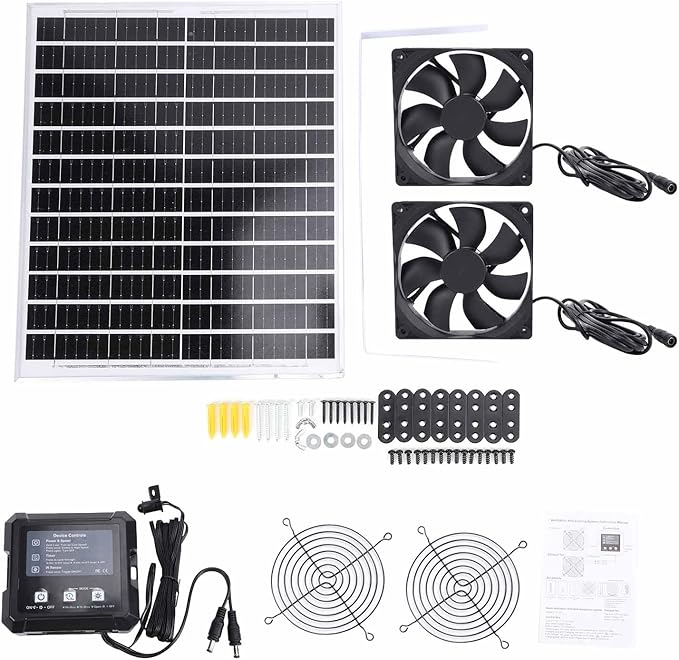 Chicken Coop Solar Fan, Durable Chicken Coop Ventilation Fan with Timer Function, Smart Sensing System, Strong Exhaust Fan with Solar Panel for Chicken Coops Greenhouses