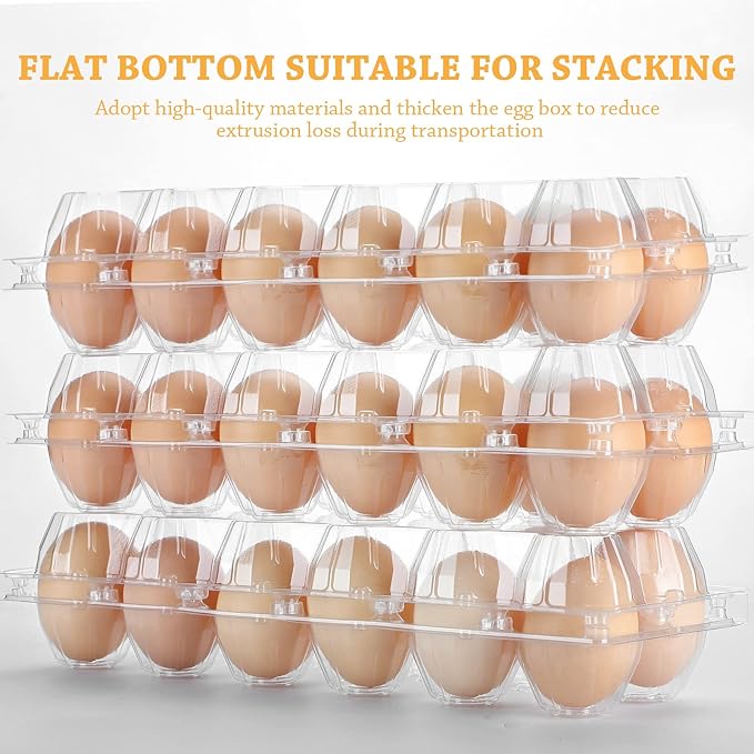 Tanlade 100 Pcs Plastic Egg Carton, 12 Grids Clear Chicken Egg Tray Disposable Plastic Holder Empty Container for Farm Refrigerator Fresh Storage
