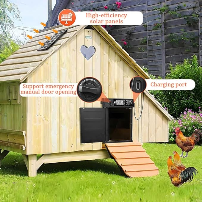 Automatic Chicken Coop Door Solar Powered with Timer, Light Sensor, Remote Control, LCD Display, Aluminum Alloy, Automatic Chicken Coop Door Chicken House Door Anti-Pinch Weatherproof