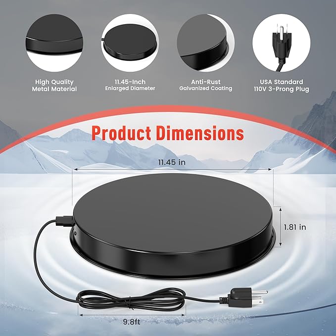 Chicken Water Heater for Winter, 110W Heated Poultry Waterer Base with Thermostat, 11 Inch Poultry Winter Deicer Heated Base with 9.8ft Power Cord, 2PCS (Black)