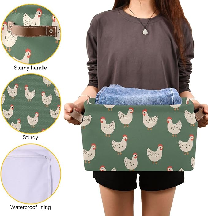 Hen Farm Birds Storage Basket Canvas Fabric Collapsible Storage Bins Box Organizer Waterproof for Home Bedrooms 1 Pack