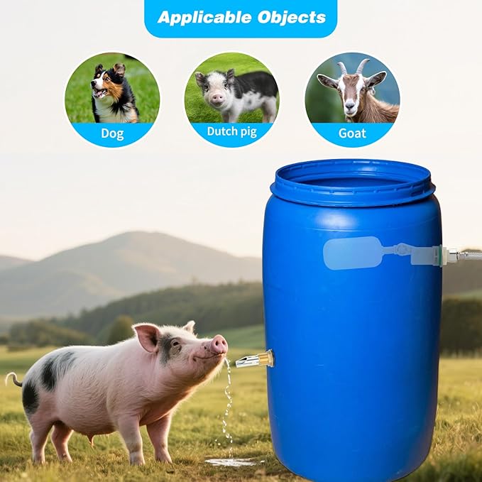 Automatic Pig Waterer Nipple System, Stainless Steel Pig Waterer with Brass Water Tank Connector Kit, Hog Water Drinker Feeder with Float Valve and Garden Hose for Pig Goats Piglets