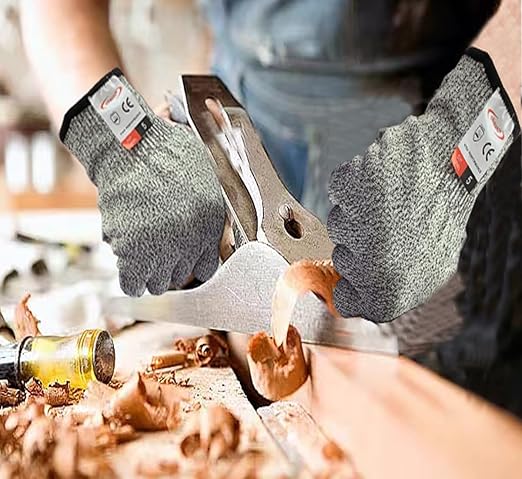 Cut Resistant Gloves, 4 Pairs of Food Grade Cut Resistant Gloves, Cutting Gloves for Kitchen, Oyster Shucking, Fish Fillet Processing, Carving Wood and Gardening(Large)