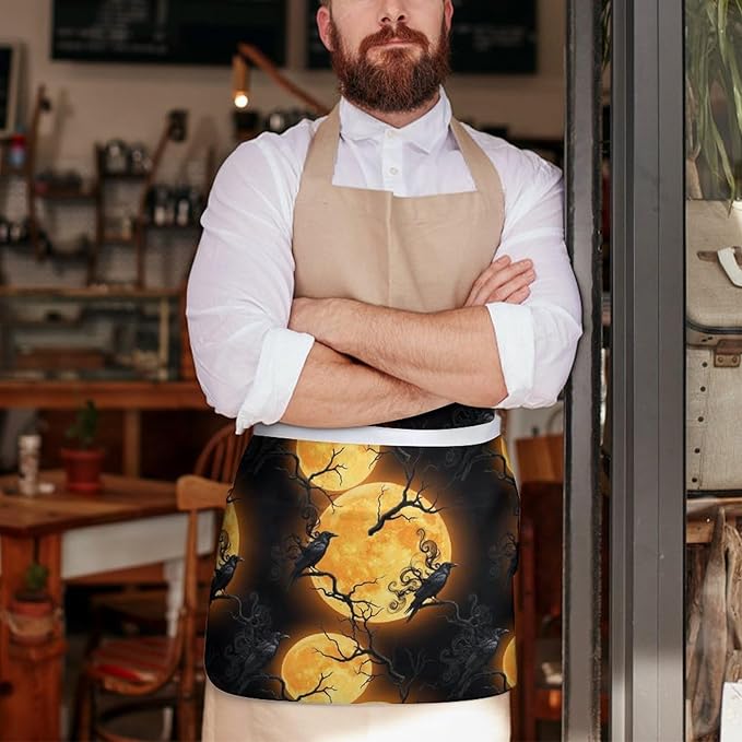 Unisex Chef Waiter Apron Waist Half Short Serving Aprons with 3 Pockets