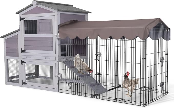 Aivituvin Mobile Chicken Coop Expandable Hen House with Two-Section Nesting Box,Predator-Resistant Locks, UV-Resistant Roof, 81.9" L x 28.9" W x 43.6" H, Grey