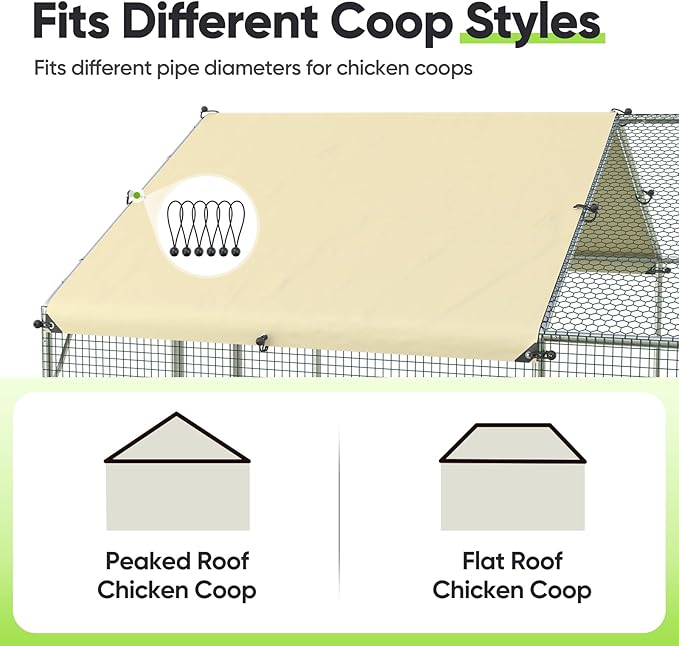 Quictent 10.7x6 FT Chicken Coop Cover Heavy Duty Waterproof Tarp, Shade Cloth UV Protection for Large Walk-in Chicken Run, Sun & Rain Shield, 12 Ball Bungees (Top Cover)